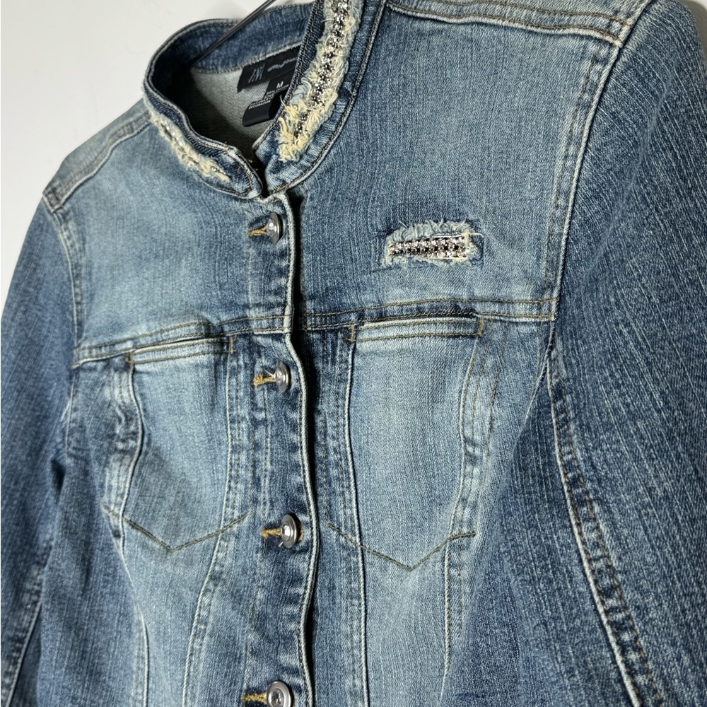 INC International Concepts Size M Y2K Blue Denim Jacket Rhinestone Vintage 2000s - Picture 5 of 8